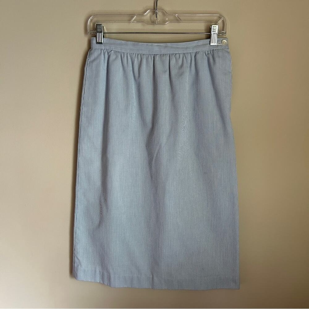 Vintage Saks Fifth Avenue Blue/White Ticking Stripe A-Line Midi Skirt Size 8